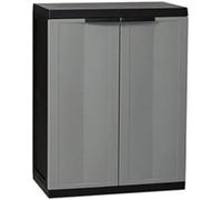 Avilia Armadietto Basso con 2 Ante e Ripiano Regolabile - Mobile per Interni ed Esterni, in Polipropilene, 65x37x85 cm, Nero e Grigio