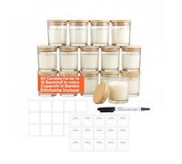 Avilia - Barattoli per Candele Set 15 Vasetti Vetro 170 ml con Coperchio Bambù, Etichette e Penna Inclusa per Kit Candele Fai da Te, Porta Candele Personalizzabili e Bomboniere Eleganti