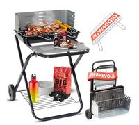 Avilia Barbecue a Carbonella Portatile Pieghevole in Acciaio - Barbecue con Griglia 54x38cm e 2 Ruote per Facile Trasporto - Barbecue Portatile per Grigliate in Giardino e Campeggio - 60x80x84cm