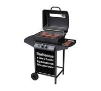 Avilia Barbecue a Gas 2 Fuochi John - BBQ da Esterno in Acciaio Nero Opaco con Griglia Inox, Termometro, Cappa, Ruote e Accensione Piezoelettrica, Barbecue a Gas Esterno Compatto