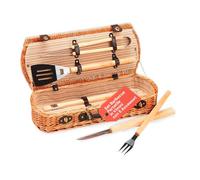 Avilia Borsa Porta Attrezzi Barbecue in Vimini - Set Barbecue Portatile con 5 Accessori in Valigetta, Kit per Barbecue da Campeggio, Attrezzi BBQ da Viaggio e Picnic Outdoor