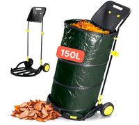 Avilia Carrello con Ruote per Foglie Richiudibile 150L - Carrello Porta Sacco Pop Up in Acciaio Verniciato Verde - Carrello con Ruote per Facile Trasporto per Giardinaggio, Raccolta Foglie e Rifiuti