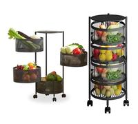 Avilia - Carrello Con Ruote Portatutto Richiudibile Multiuso con Cestelli Capienti e Struttura Salvaspazio per Cucina Bagno e Ufficio Design Pieghevole con Ruote Frenanti (Nero Rotondo, 4 Cestelli)