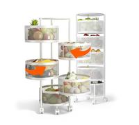 Avilia - Carrello Con Ruote Portatutto Richiudibile Multiuso con Cestelli Capienti e Struttura Salvaspazio per Cucina Bagno e Ufficio Design Pieghevole con Ruote Frenanti (Bianco Rotondo, 5 Cestelli)