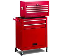 Avilia Carrello Porta Attrezzi Completo con Ruote per Officina - Acciaio Rosso Scomponibile, 5 Cassetti e Scomparti Chiudibili, 61.6x33x108.7 cm, Ideale per Meccanico, con Ruote