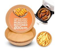 Avilia - Carta Forno per Friggitrice ad Aria 4,5 cm di Altezza, 100% Biodegradabile e Impermeabile, Ideale per Cottura Sana Senza Olio, Confezione Rigida Apri e Chiudi (Rotonda 20 cm, 200, unità)