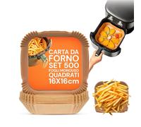 Avilia - Carta Forno per Friggitrice ad Aria 4,5 cm di Altezza, 100% Biodegradabile e Impermeabile, Ideale per Cottura Sana Senza Olio, Confezione Rigida Apri e Chiudi (Quadrata 16x16 cm, 500, unità)