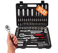 Avilia Cassetta Attrezzi Completa 94 Pz, Set Chiavi a Bussola e Cricchetto | Valigetta attrezzi in acciaio cromo vanadio con bussole da 4 a 32 mm, 2 cricchetti 1/2" e 1/4", prolunghe e giunti