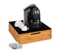 Avilia Cassetto Porta Cialde e Capsule in Bambù con Ripiano in Vetro Temperato nero, 31.5x30x10 cm, Ideale per Organizzare Caffè, Tè e Tisane