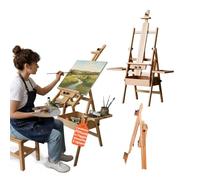 Avilia - Cavalletto in Legno di Faggio Regolabile con 3 Scomparti, Ripiani Porta Pennelli, Cavalletto Pittura con Altezza Adattabile per Artisti e Bambini, Utilizzo Verticale e Orizzontale