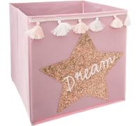 Avilia Contenitore Rosa Pieghevole in Polipropilene con Paillettes e Pompon - Stile e Funzionalità per la Tua Casa - Contenitore Pieghevole - 29x29, Rosa