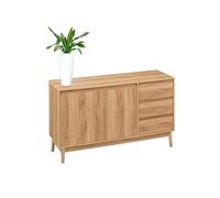 Avilia Credenza con Cassetti Effetto Rovere Naturale - Mobiletto con Design Moderno per Soggiorno, Cucina, Ingresso in Legno, con Maniglie Incassate e Gambe Sottili, 39x120x76cm
