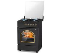 Avilia Cucina Nera a Gas con 4 Fuochi Forno Elettrico 1900W Integrato e Lasta Coprifuochi - Ideale per Cucinare in Modo Facile e Veloce in Ambienti Piccoli o all'Esterno - Resistente e Salvaspazio