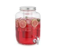 Avilia - Dispenser Bevande in Vetro 4L con Rubinetto e Infusore Integrato, Contenitore per Acqua e Succhi per Cucina e Ufficio, con Coperchio in Alluminio per Uso Quotidiano ed Eventi