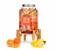 Avilia - Dispenser Bevande in Vetro 8 Litri con Rubinetto in Alluminio, Dispenser per Acqua e Succhi con Base in Legno Rialzata, Uso Domestico ed Eventi Eleganti