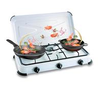 Avilia Fornello a Gas 3 Fuochi Fiamma Regolabile con Funzionamento a Gas GPL, Coperchio Antipolvere e Supporto Pentole Smaltato - Metallo1500W, Ideale per Campeggio ed Esterni