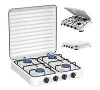 Avilia Fornello in Acciaio Bianco a Gas GPL 4 Fuochi con Coperchio Antipolvere - Ideale per Pic-Nic, Giardino e Campeggio - Portatile e con Piedini Antiscivolo per una Maggiore Sicurezza in Cottura