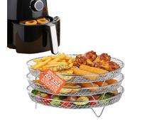 Avilia - Griglia per Friggitrice ad Aria 3 Livelli Impilabili Rotonda in Acciaio Inossidabile, Accessorio Multiuso Facile da Pulire per Cottura Uniforme e Croccante