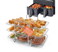 Avilia - Griglia per Friggitrice ad Aria a 3 Livelli Impilabili Rettangolare in Acciaio Inossidabile, Compatibile con Forno, Facile da Pulire e Salvaspazio