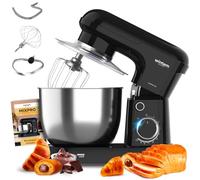 Avilia Impastatrice Planetaria in Acciaio Inox 1500W con Ciotola 5L - 10 Velocità, Ricettario e Accessori Inclusi - Gancio, Battitore e Frusta - Robot da Cucina per Pane, Pizza e Dolci NERO