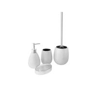Avilia Kit Accessori Bagno in Ceramica Argento - Set da Toilet 4 Pezzi, con Dispenser, Portaspazzolino, Portasapone, Portascopino