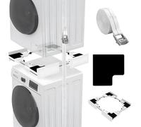 Avilia - Kit di Sovrapposizione per Lavatrice ed Asciugatrice 46-66 cm con Cuscinetti in Silicone Anti-Scivolo, Facile Montaggio con Cinghia a Cricchetto, Supporto Salvaspazio Universale Resistente