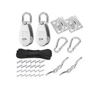 Avilia - Kit Pastecca per Sollevamento in Acciaio Inox 20 m con Puleggia a Rotazione 360°, Moschettoni e Ganci - Ideale per Fissaggio, Amache e Sollevamento Sicuro