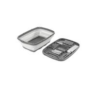 Avilia Kit Tagliere Multifunzione 10 funzioni: 5 inserti per affettatrice/grattugia,Tagliere, Cestino e Colino, in Acciaio Inox e Polipropilene, Ideale anche per Campeggio, 34x23x11cm, Grigio