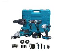 Avilia - Kit Utensili Elettrici 4 in 1 con Trapano Avvitatore a Batteria, Tassellatore, Smerigliatrice Angolare e Avvitatore a Impulsi per Forare, Tagliare e Lavori di Fai da Te