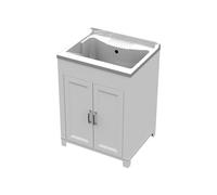 Avilia Lavatoio per Lavaggio Capi a Mano - Lavandino a Doppia Anta, con Kit Sifoni, per Uso Interno ed Esterno, in Resina, 60x50 cm, Bianco