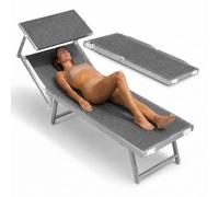 Avilia Lettino Prendisole da Giardino Pieghevole con Parasole, Sdraio Mare | Sdraio da giardino in alluminio e textilene con tettuccio girevole 360°, schienale reclinabile 30-40°, 186 x 59 cm