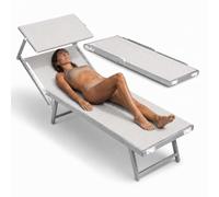 Avilia - Lettino Prendisole da Giardino con Parasole Girevole 360° - Alluminio, Texilene, 150 kg | Sdraio da Mare Pieghevole, Schienale 30-40°, L60×P186×A44/94 cm, Chiuso L60×A148 cm