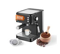 Avilia - Macchina Caffè 850W per Espresso Intenso con Filtro in Acciaio Inossidabile, Serbatoio da 2L e Compatibilità con Caffè Macinato e Cialde, Uso Facile e Design Compatto Nera