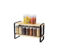 Mensola Multifunzionale da Appoggio in Bambù a 2 Ripiani, 40x35x17,5 cm, Nero e Marrone - Scaffale per Cucina, Bagno e Ufficio