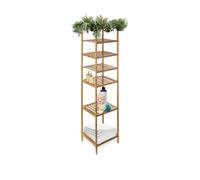 Avilia Mensola- Scaffale a Colonna 2+4 Posti, Salvaspazio in Legno di Bambù per Bagno, Camera e Salotto 35x32x145cm, Eco-Sostenibile