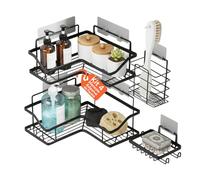 Avilia - Mensole Angolo per Muro Adesive, Set 4 Pezzi in Metallo con Ganci Integrati, Senza Foratura, Organizer Bagno Cucina Salvaspazio, Installazione Immediata Design Moderno