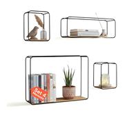 Avilia - Mensole da Muro Set 4 Mensole Decorative Multiuso da Parete in MDF e Acciaio Nero, Design Moderno Salvaspazio per Soggiorno Camera Ufficio, Mensole da Parete per Libri Piante e Oggetti Vari
