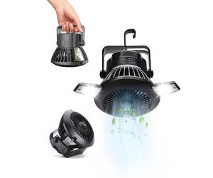 Avilia - Mini Ventilatore Portatile Ricaricabile USB e Solare con Batteria 25h, LED 4 Modalità e Gancio, Ventilatore Piccolo da Campeggio per Auto, Gazebo, Spiaggia e Outdoor