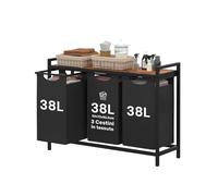 Avilia - Mobile Portabiancheria con 3 Scomparti e Sacchi Estraibili in Stoffa su Struttura in Acciaio, 114L, per Bagno o Lavanderia, Ripiano in Legno MDF, Salvaspazio e Multiuso
