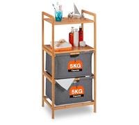 Avilia Portabiancheria in Bambù - Mobile Bagno con 2 Cestini in Stoffa e 2 Ripiani 90x38x30cm - Capacità Singolo Ripiano 6kg - Salvaspazio per Ottimizzare gli Spazi - Stabile ed Elegante