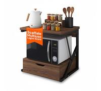 Avilia - Mobiletto Cucina Moderno per Microonde con Cassetto Salvaspazio e Mensola in Legno e Acciaio per Forno Microonde Friggitrice ad Aria e Scaffale Cucina (Nero)