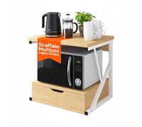 Avilia - Mobiletto Cucina Moderno per Microonde con Cassetto Salvaspazio e Mensola in Legno e Acciaio per Forno Microonde Friggitrice ad Aria e Scaffale Cucina (Legno)