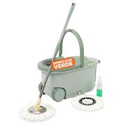 Avilia - Mocio Lavapavimenti con Secchio Centrifuga - Kit con Asta Telescopica 75-115 cm, 2 Testine Microfibra, Dispenser Sapone | Set Mop 2 Ruote, Tappo Drenaggio (Verde)