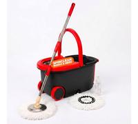 Avilia - Mocio Lavapavimenti con Secchio Centrifuga - Kit con Asta Telescopica 75-115 cm, 2 Testine Microfibra, Dispenser Sapone | Set Mop 2 Ruote, Tappo Drenaggio (Nero/Rosso)