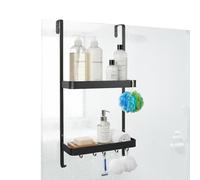 Avilia Organizer Box Doccia Universale a 2 Ripiani - Mensola Doccia da Appendere Senza Fori con 6 Ganci per Spugne e Rasoi - Porta Shampoo e Sapone Resistente all'Umidità - Design Moderno Salvaspazio