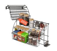 Avilia - Organizer Cucina a 3 Livelli in Metallo Nero Pieghevole e Robusto per Dispensa e Ripiano, Porta Spezie per Cucina Facile da Installare e Pulire, Design Moderno e Salvaspazio