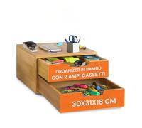 Avilia Organizer da Scrivania in Bambù con 2 Cassetti 30x31x18 cm - Portaoggetti Multiuso per Ufficio, Casa e Make-up - Contenitore per Cancelleria, Accessori e Trucchi - Design Elegante e Sostenibile