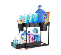 Avilia Organizer Sottolavello Cucina e Bagno, 2 Ripiani, Cestelli e 5 Ganci | Organizer cucina salvaspazio e porta detersivi sotto lavello, per bagno e lavanderia, con cestelli estraibili e ganci