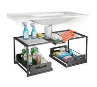 Avilia Organizer Sottolavello Cucina e Carrello Sottolavello, Espandibile 65-73 cm - Scaffale Sottolavello Cucina, Bagno e Lavanderia - Acciaio con 2 Cassetti Estraibili