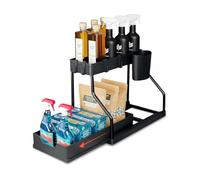 Avilia - Organizer Sottolavello Estraibile a 2 Livelli, Cassetto Scorrevole Salvaspazio con Secchiello Laterale e 4 Ganci, Multiuso Cucina, Bagno e Lavanderia, Scrivania.